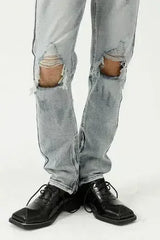 Distressed Side Zip Jeans with Pockets - Femstylo