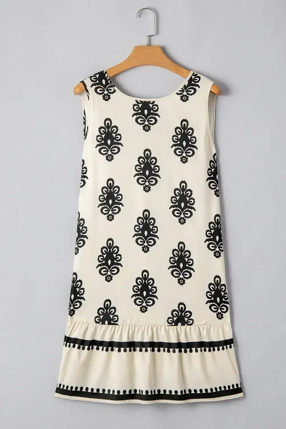 Beige Geometric Printed Sleeveless Hollowed Bowknot Back Mini Dress - Femstylo