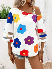 White Color Flower Asymmetrical Neck Blouse | Femstylo - Femstylo