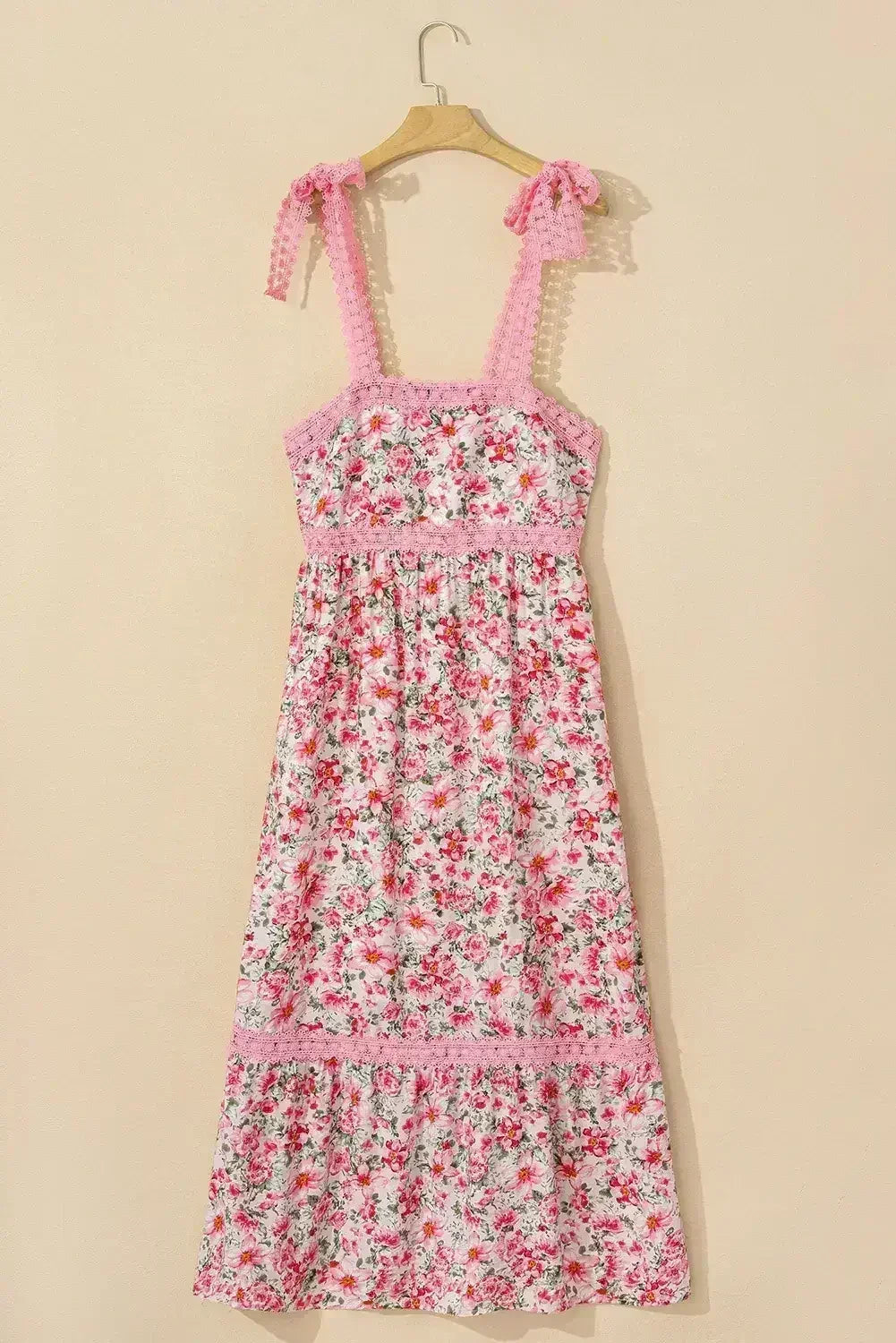 Green Floral Lace Tied Strap Empire Waist Maxi Dress - Femstylo