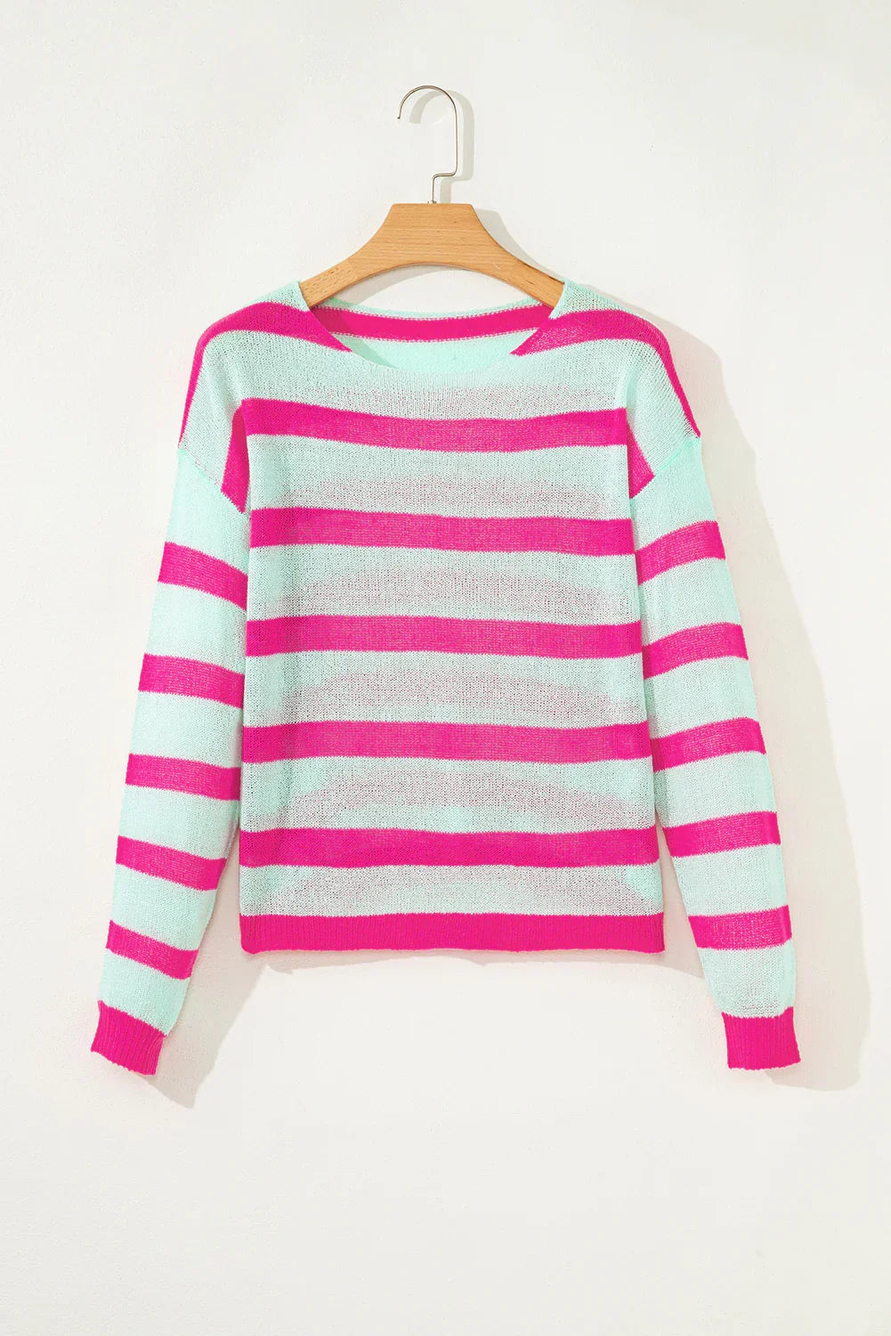 Green Striped Round Neck Colorblock Knit Sweater