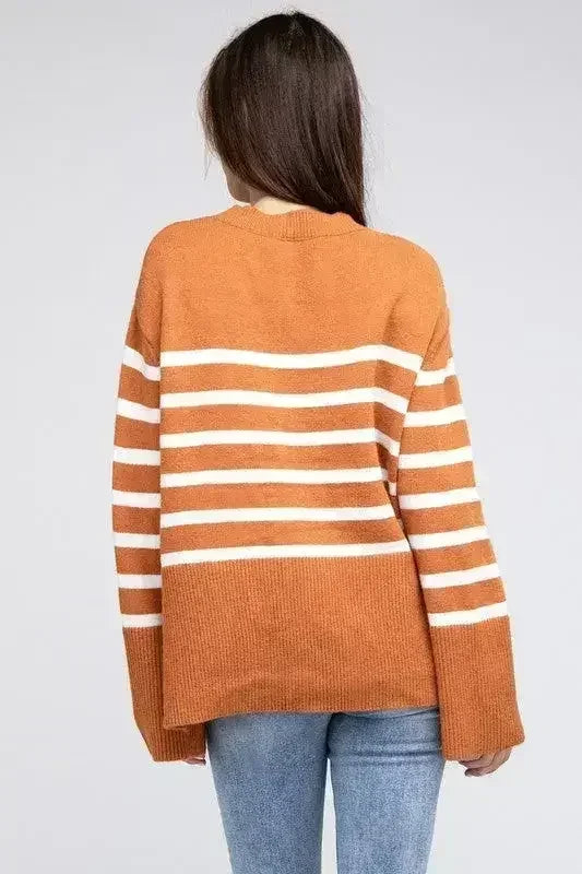 Ribbed Hem Stripe Sweater - Femstylo