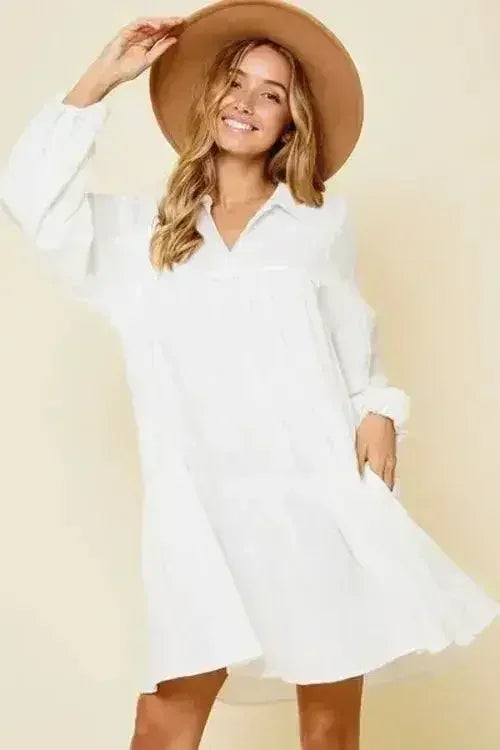 Ces Femme Johnny Collar Balloon Sleeve Mini Dress - Femstylo