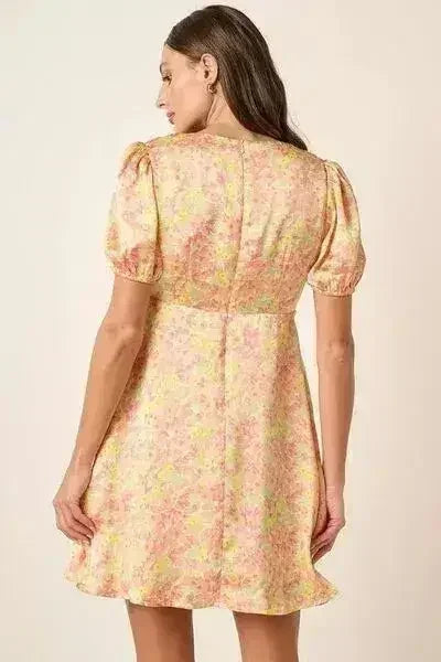 Mittoshop Printed V-Neck Puff Sleeve Mini Dress - Femstylo
