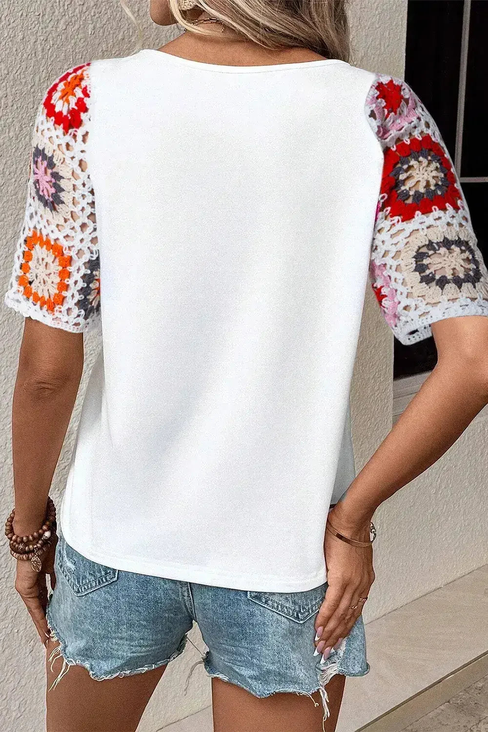 Geometric Round Neck Short Sleeve Blouse | Femstylo - Femstylo