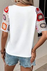 Geometric Round Neck Short Sleeve Blouse | Femstylo - Femstylo