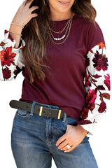 Wild Ginger Classic Floral Sleeve Patchwork Round Neck Blouse