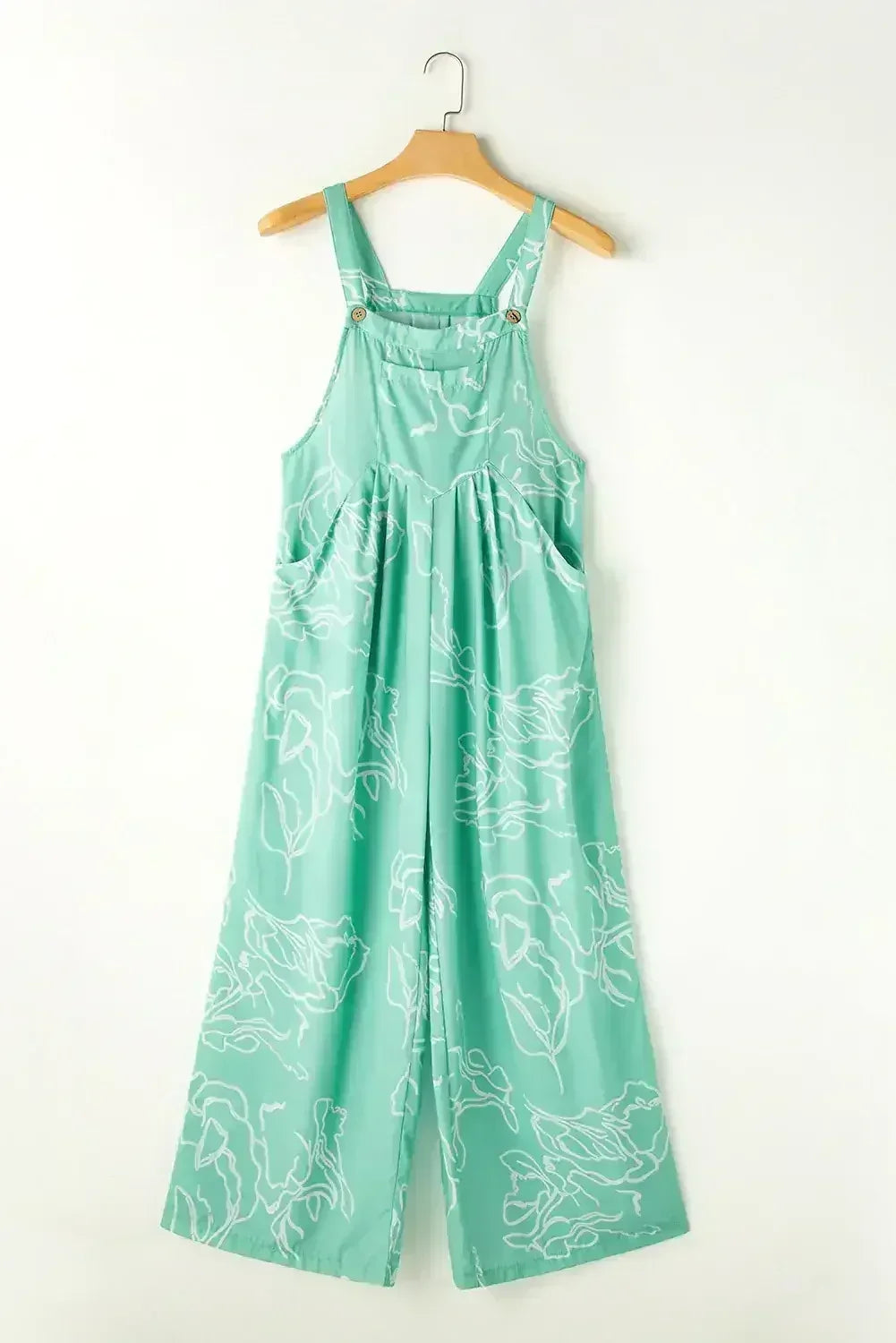 Moonlight Jade Abstract Print Wide Leg Bib Overall - Femstylo