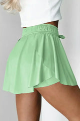 Light Green Drawstring High Waist Lined Tennis Skort - Femstylo