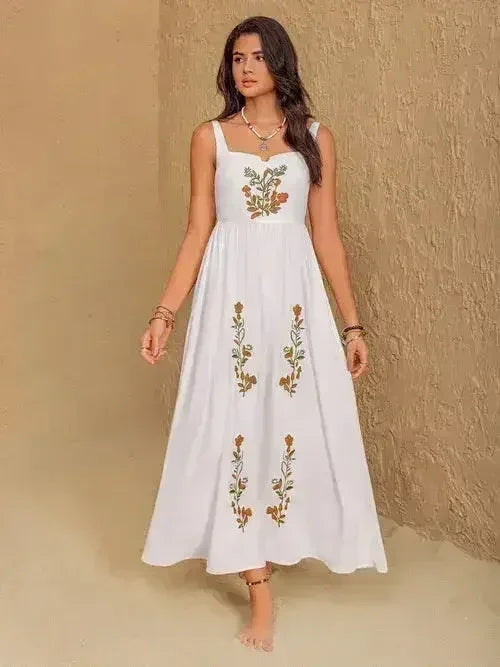 Floral Embroidered Sleeveless Maxi Dress - Femstylo