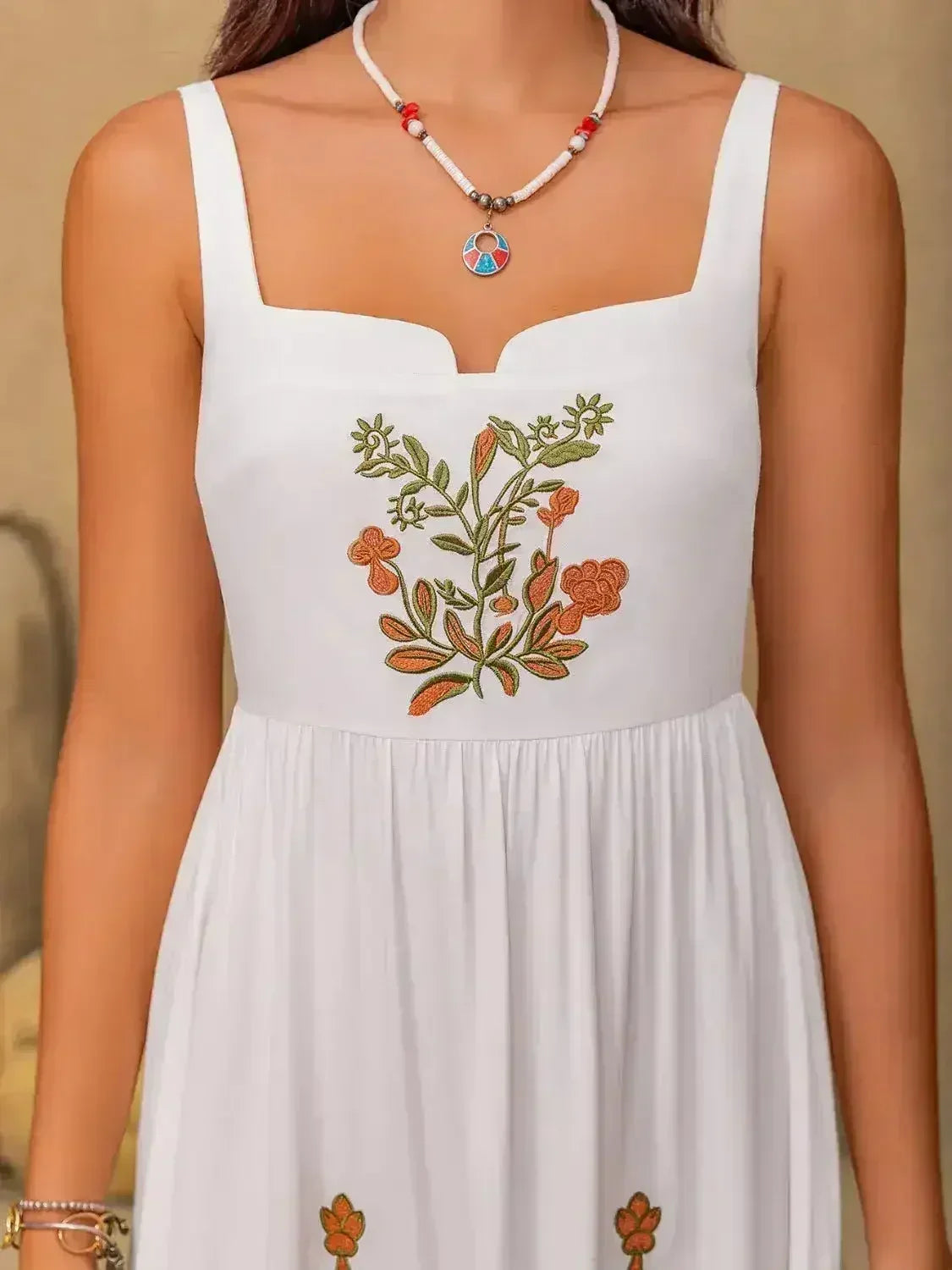 Floral Embroidered Sleeveless Maxi Dress - Femstylo