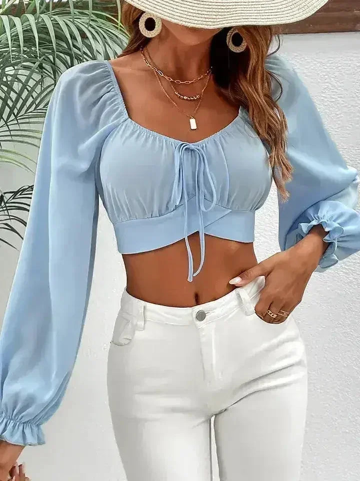 Light Blue Honey Raglan Sleeve Cropped Blouse | Femstylo - Femstylo