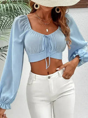 Light Blue Honey Raglan Sleeve Cropped Blouse | Femstylo - Femstylo