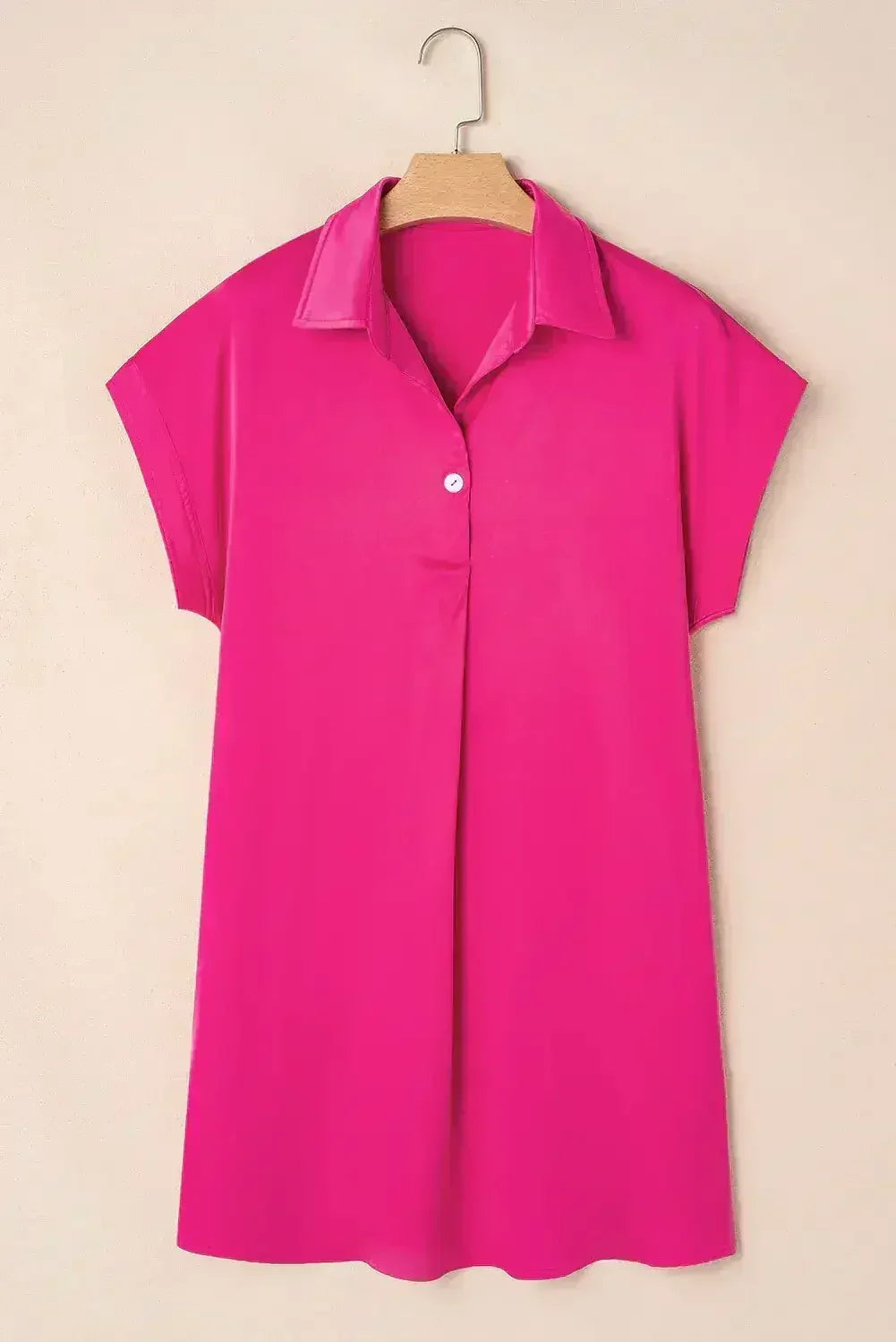 Rose Red Buttoned Collar Shift T Shirt Dress - Femstylo