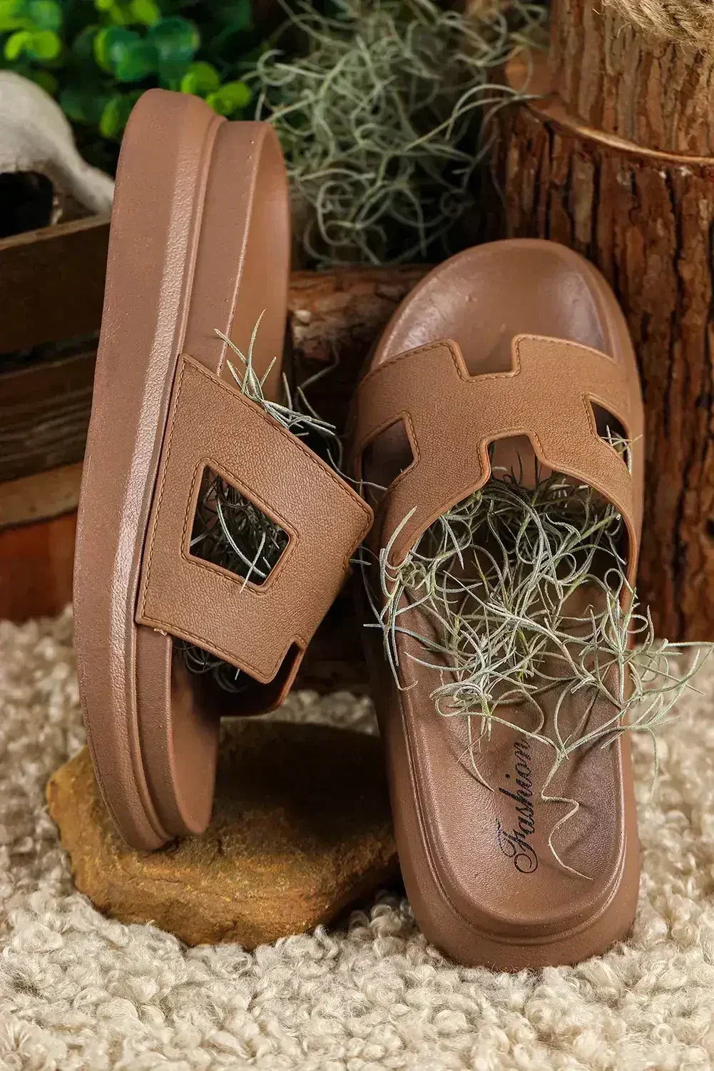 Black Cut Out Band Open Toe Platform Slides Shoes - Femstylo