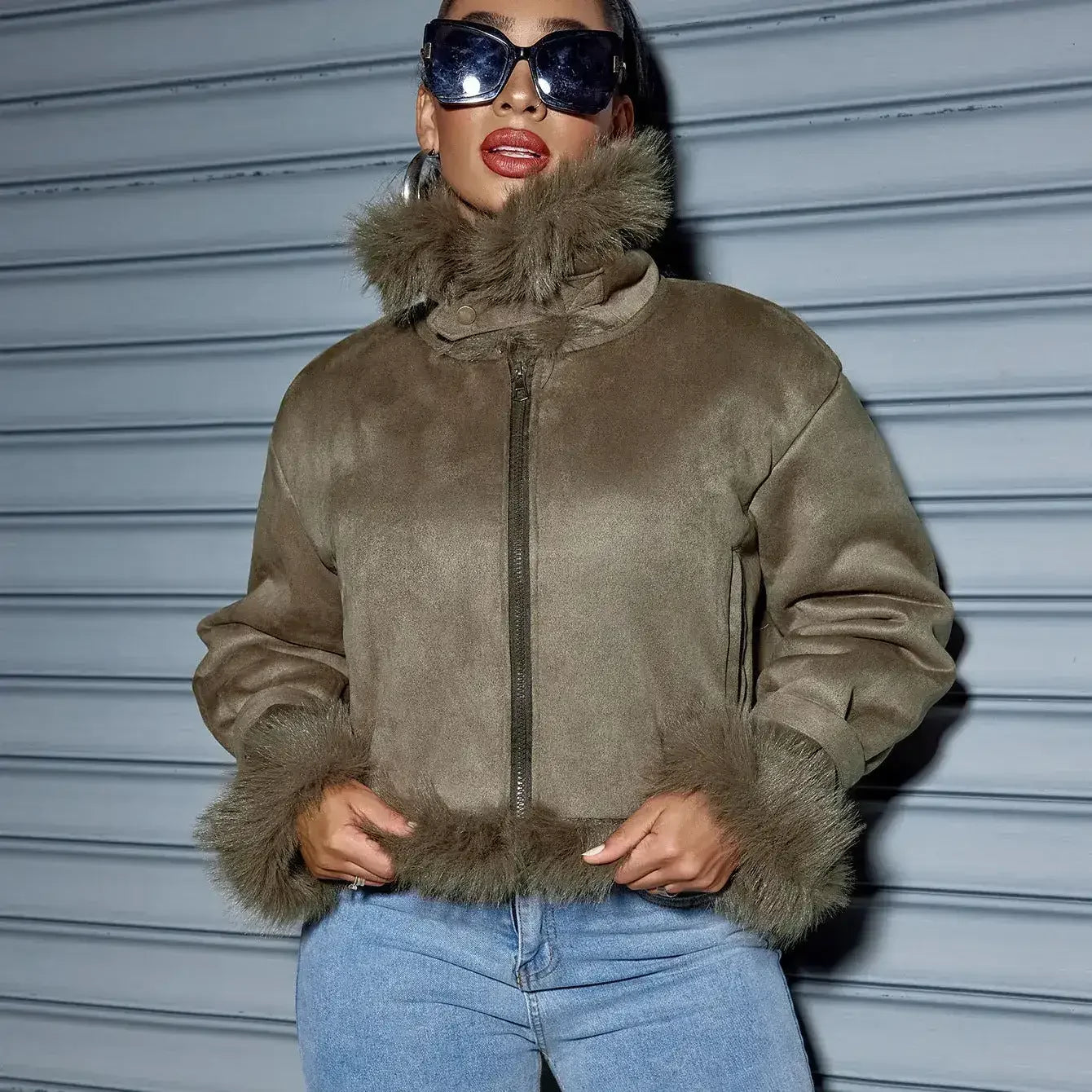 Women's Suede Short Coat – Faux Leather Fall & Winter Streetwear - Femstylo
