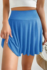 Blue A-line Draped High Waist Pocketed Lined Skort - Femstylo