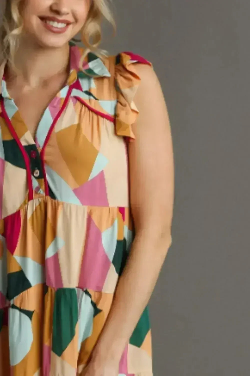 Umgee Full Size Button Detail Ruffle Sleeve Mini Dress Plus Size - Femstylo