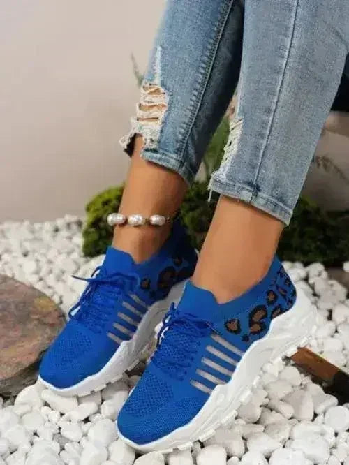Cutout Leopard Lace Up Mesh Athletic - Femstylo