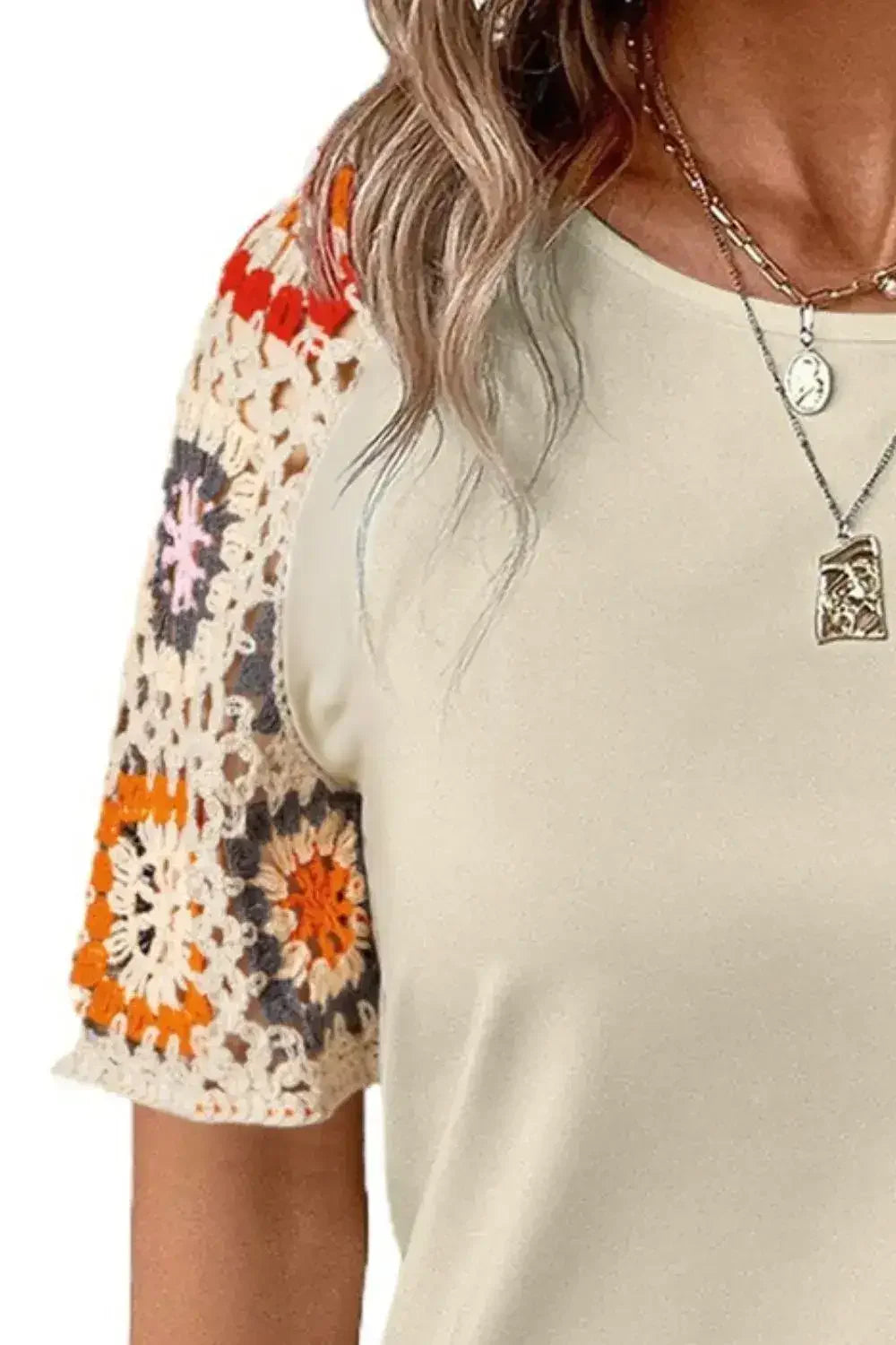 Geometric Round Neck Short Sleeve Blouse | Femstylo - Femstylo
