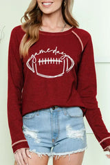 Red Waffle Rugby Graphic Contrast Hem Sweatshirt - Femstylo