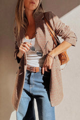 Brown Houndstooth Lapel Collar Blazer | Femstylo