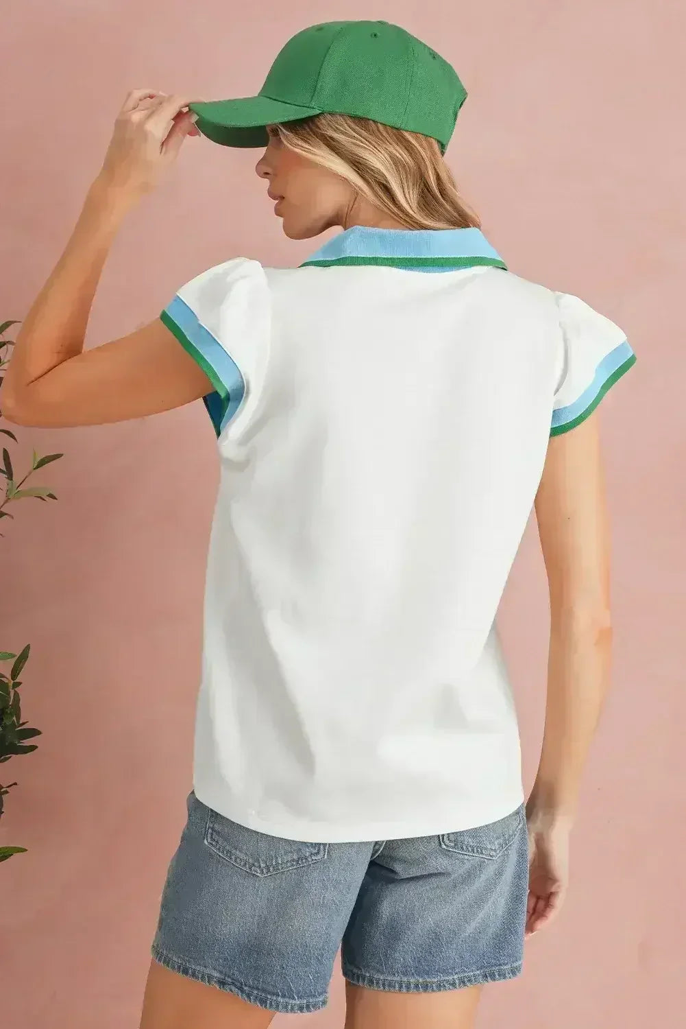 Beau Blue Color Collared V Neck Ruffle Sleeve Blouse | Femstylo - Femstylo