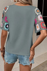 Geometric Round Neck Short Sleeve Blouse | Femstylo - Femstylo