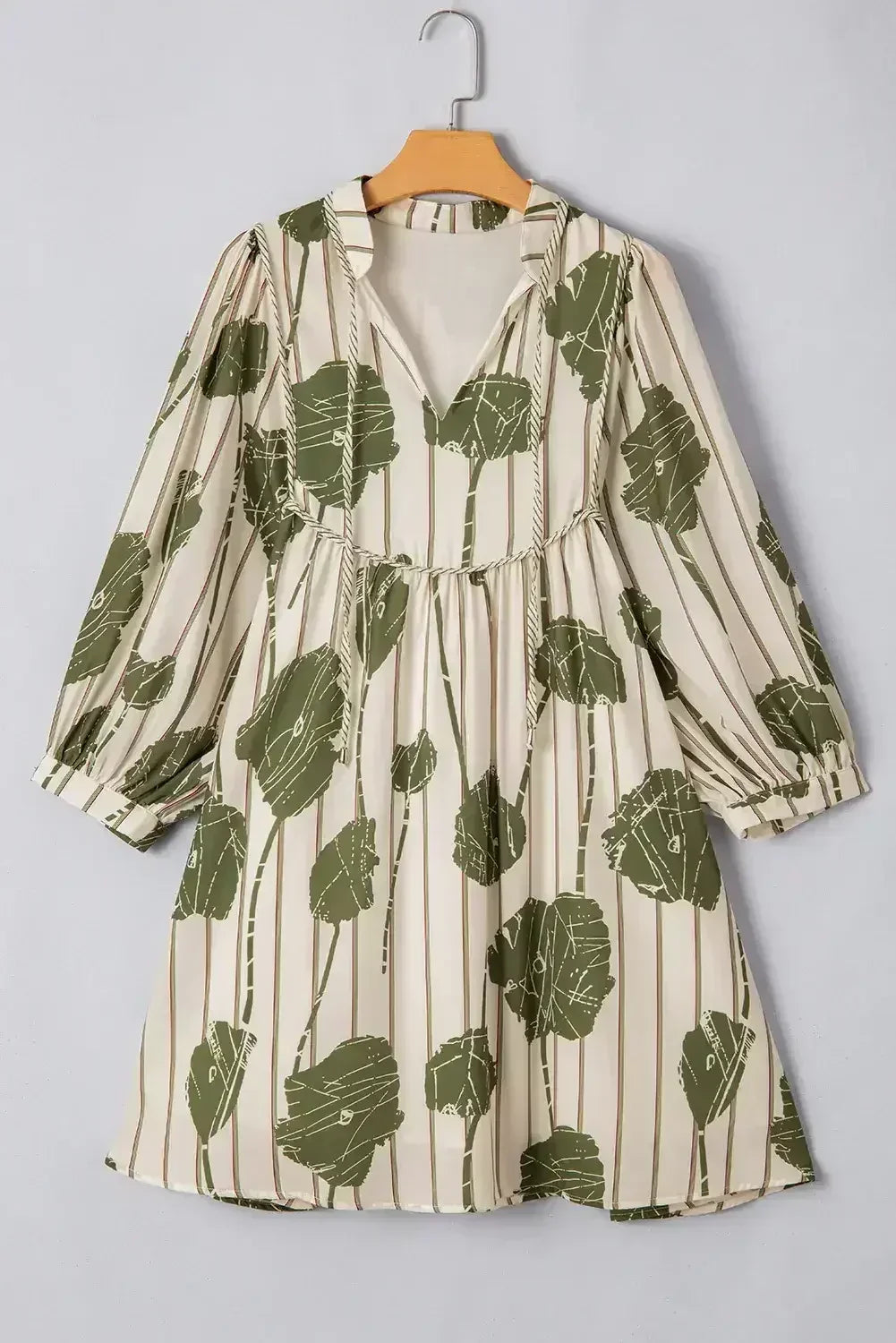 Guacamole Green Abstract Print Striped V-Neck Mini Dress - Femstylo