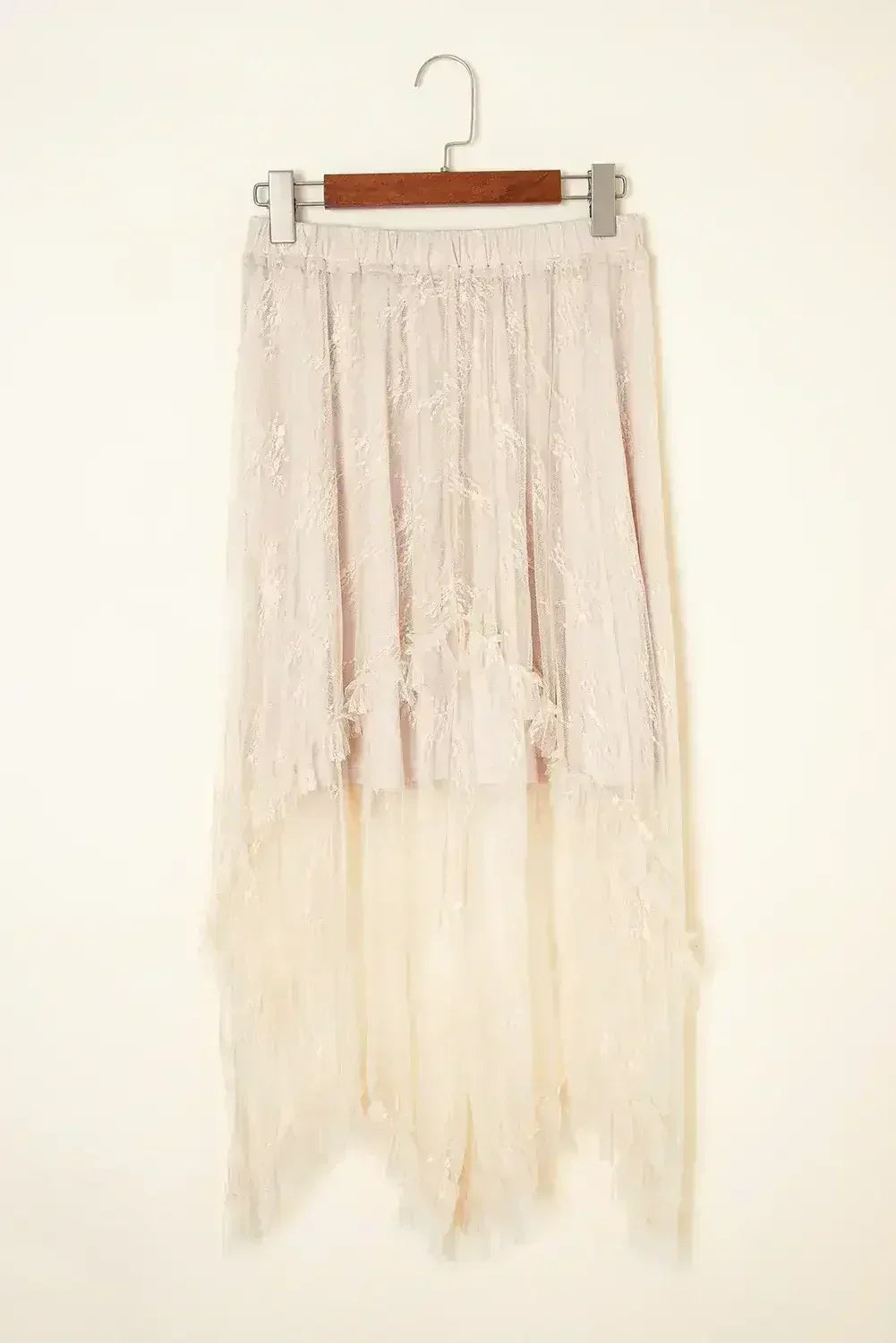 Beige Lace Cascading Tiered High Waist Maxi Skirt - Femstylo