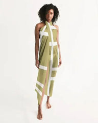 Sheer Sarong Swimsuit Cover Up Wrap / Geometric Beige and White - Femstylo