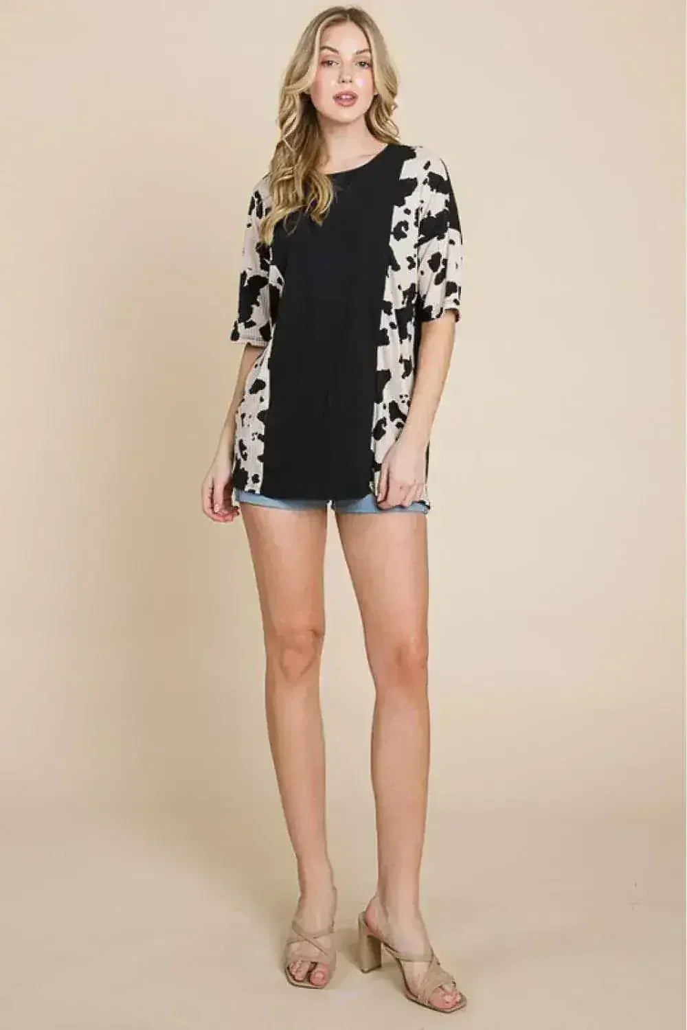 Animal Contrast Ribbed Tee - Edgy Women's Top | Femstylo - Femstylo