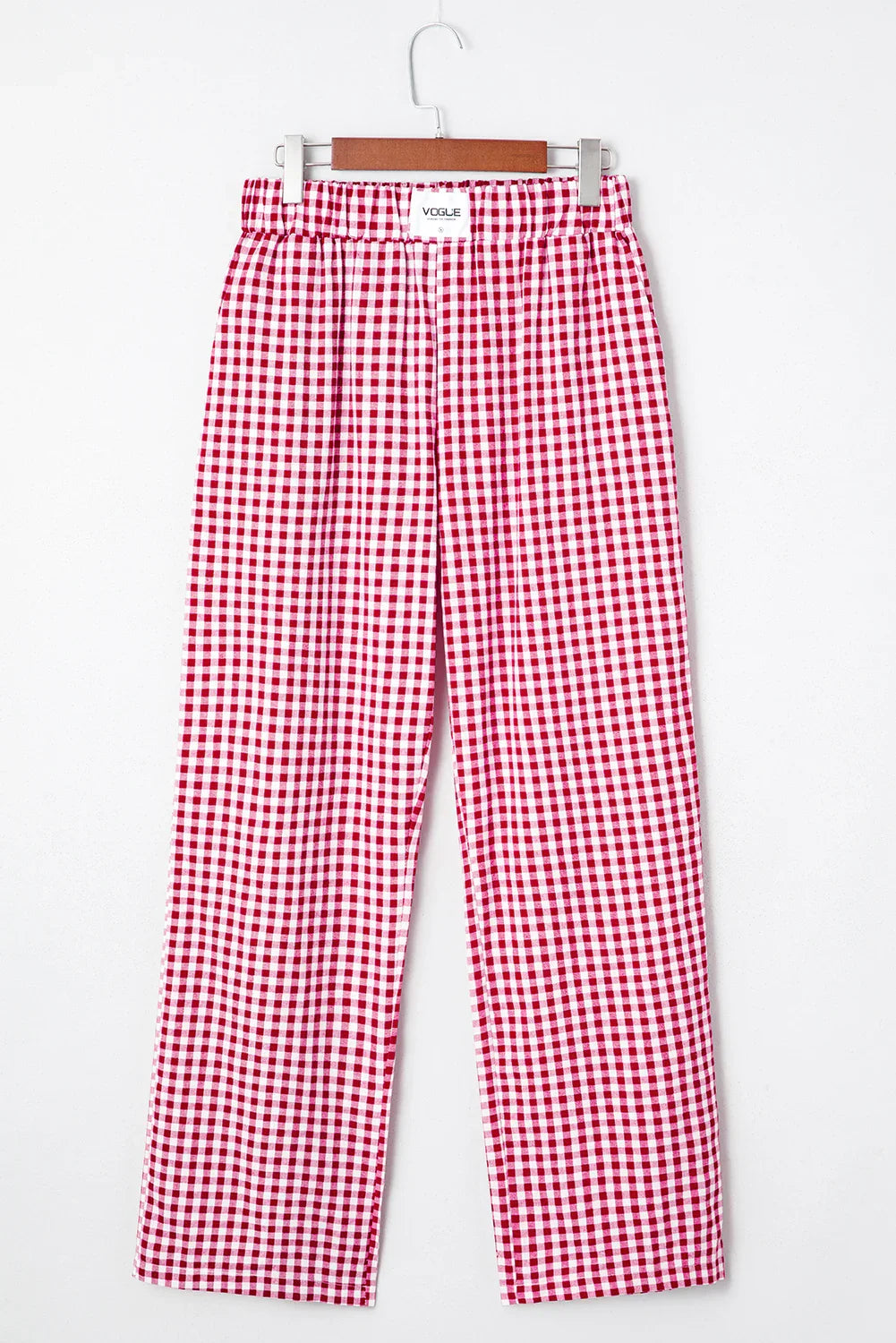 Fiery Red Gingham Casual Loose Pants