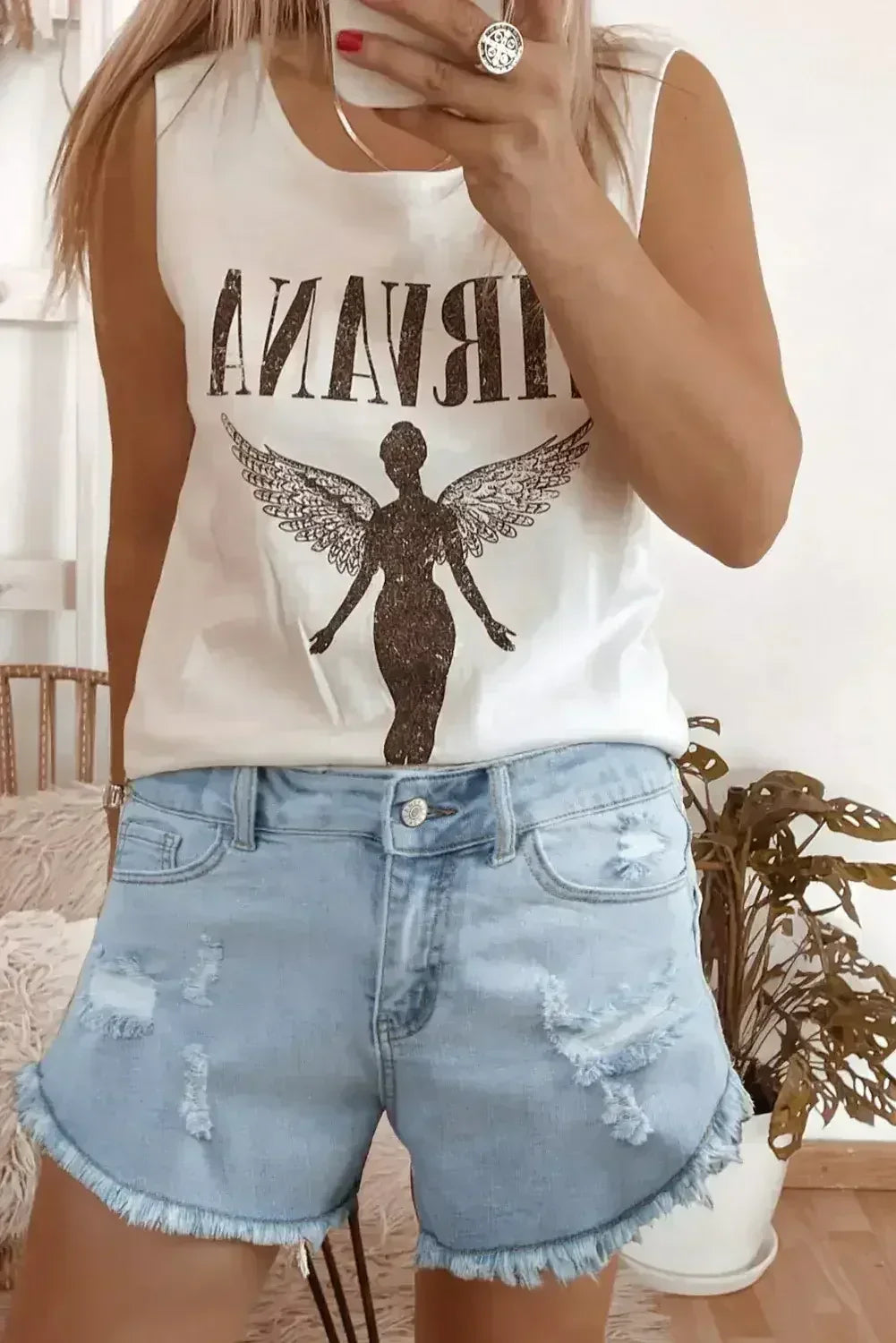Beau Blue High Rise Distressed Raw Hem Denim Shorts - Femstylo