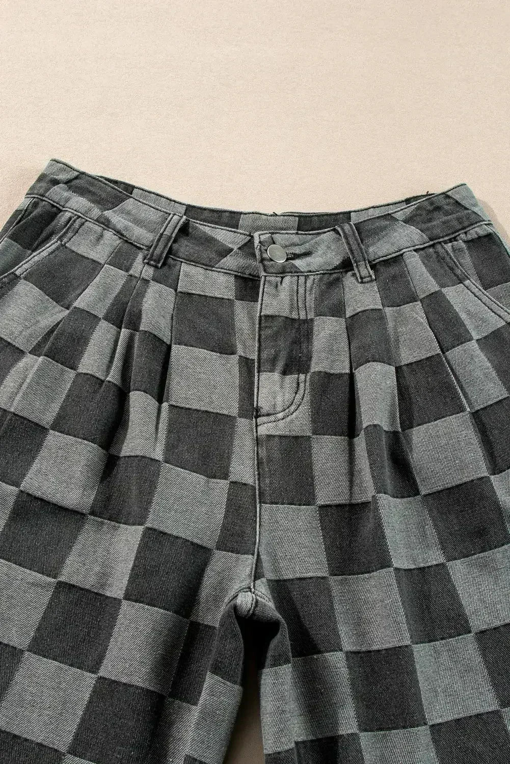 Dusk Blue Checkered Light Washed Wide Leg Jeans - Femstylo