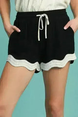 Umgee Full Size Color Blocked Scalloped Hem Shorts Plus Size - Femstylo