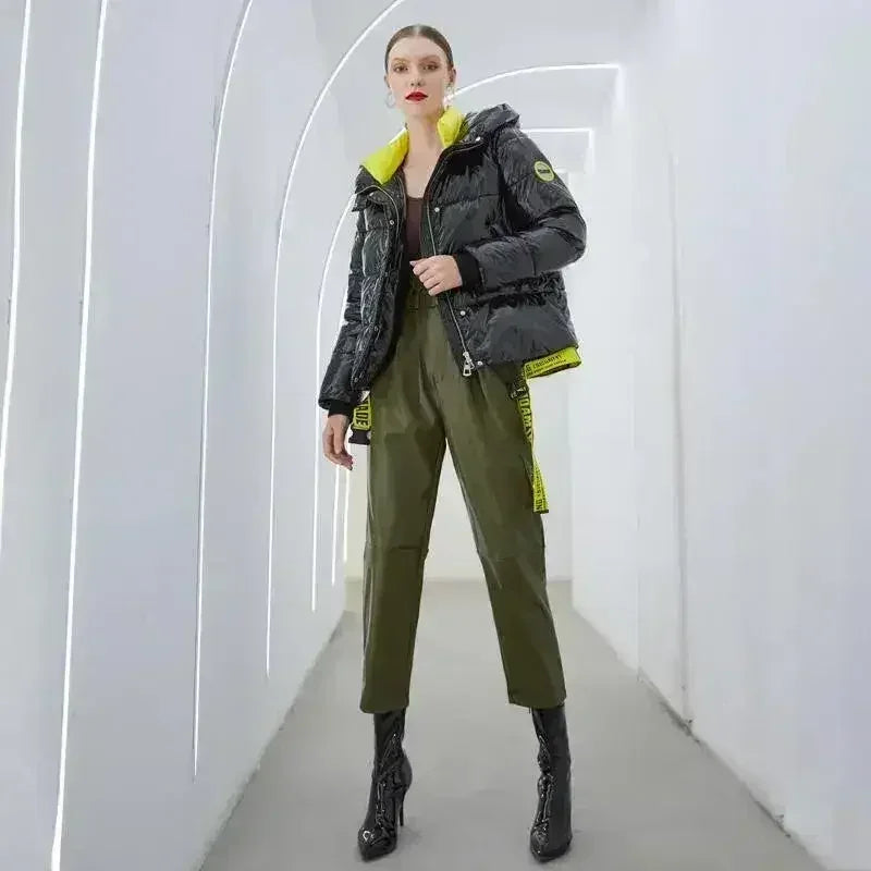 Short women winter coat parkas warm hooded shiny jacket coat Ladies - Femstylo