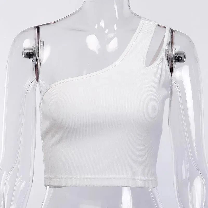 One shoulder drawstring sexy crop top Elegant bodycon women - Femstylo