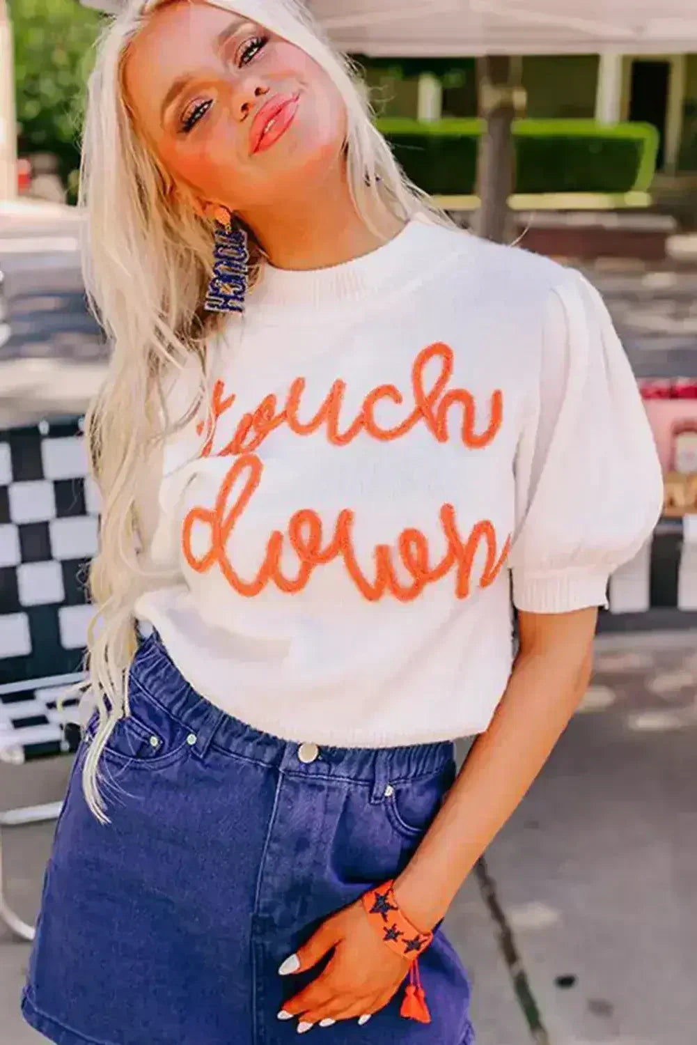 White Touchdown Tinsel Puff Short Sleeve Sweater - Femstylo
