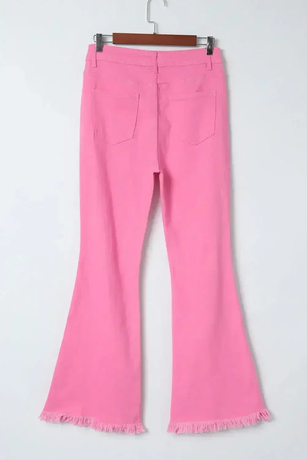Pink Vintage High Waist Flare Leg Ripped Raw Hem Jeans - Femstylo