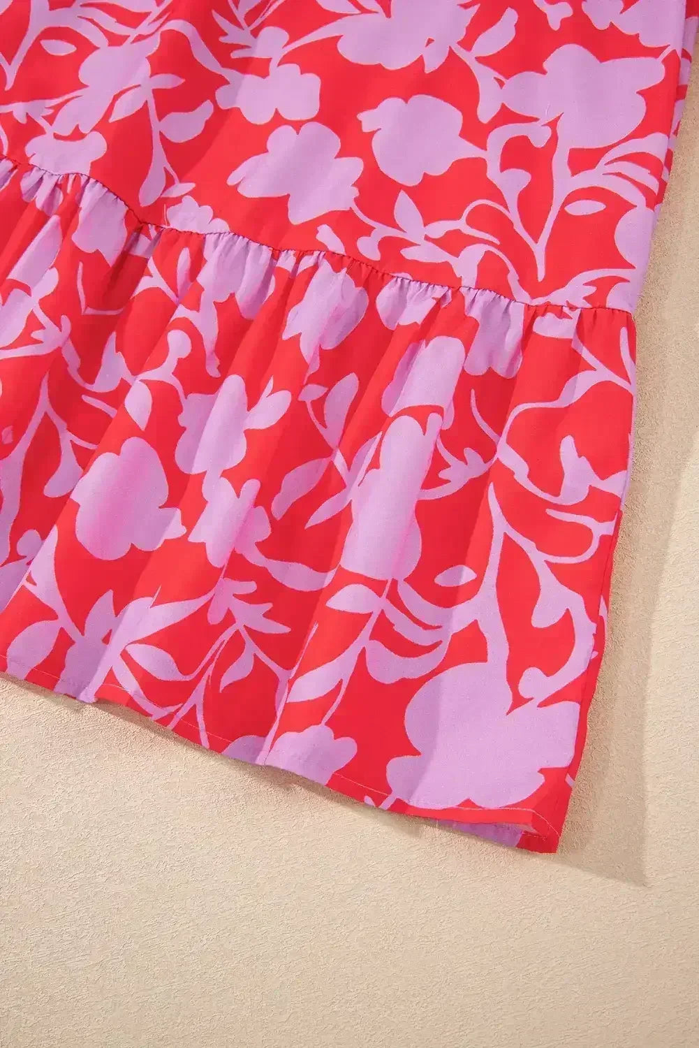 Red Floral 3/4 Sleeve Ruffle Hem Mini Dress - Femstylo