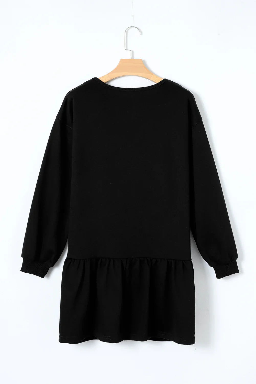 White Solid Color Ruffle Hem Mini Sweatshirt Dress