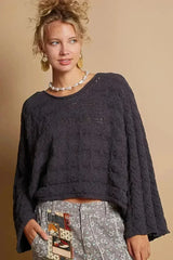 POL Round Neck Cable Knit Cropped Sweater - Femstylo