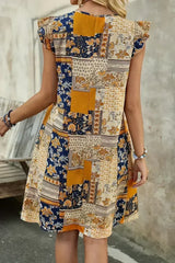 Multicolour Boho Floral Pleated Sleeveless Mini Dress - Femstylo