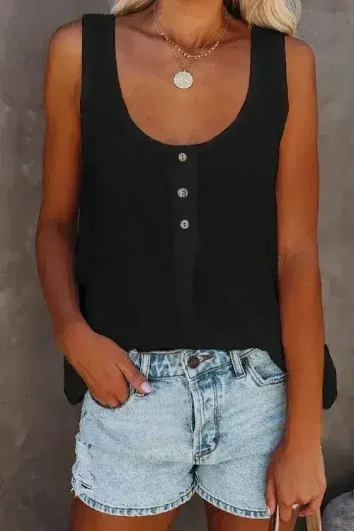 Button Textured Cotton Tank Top - Femstylo