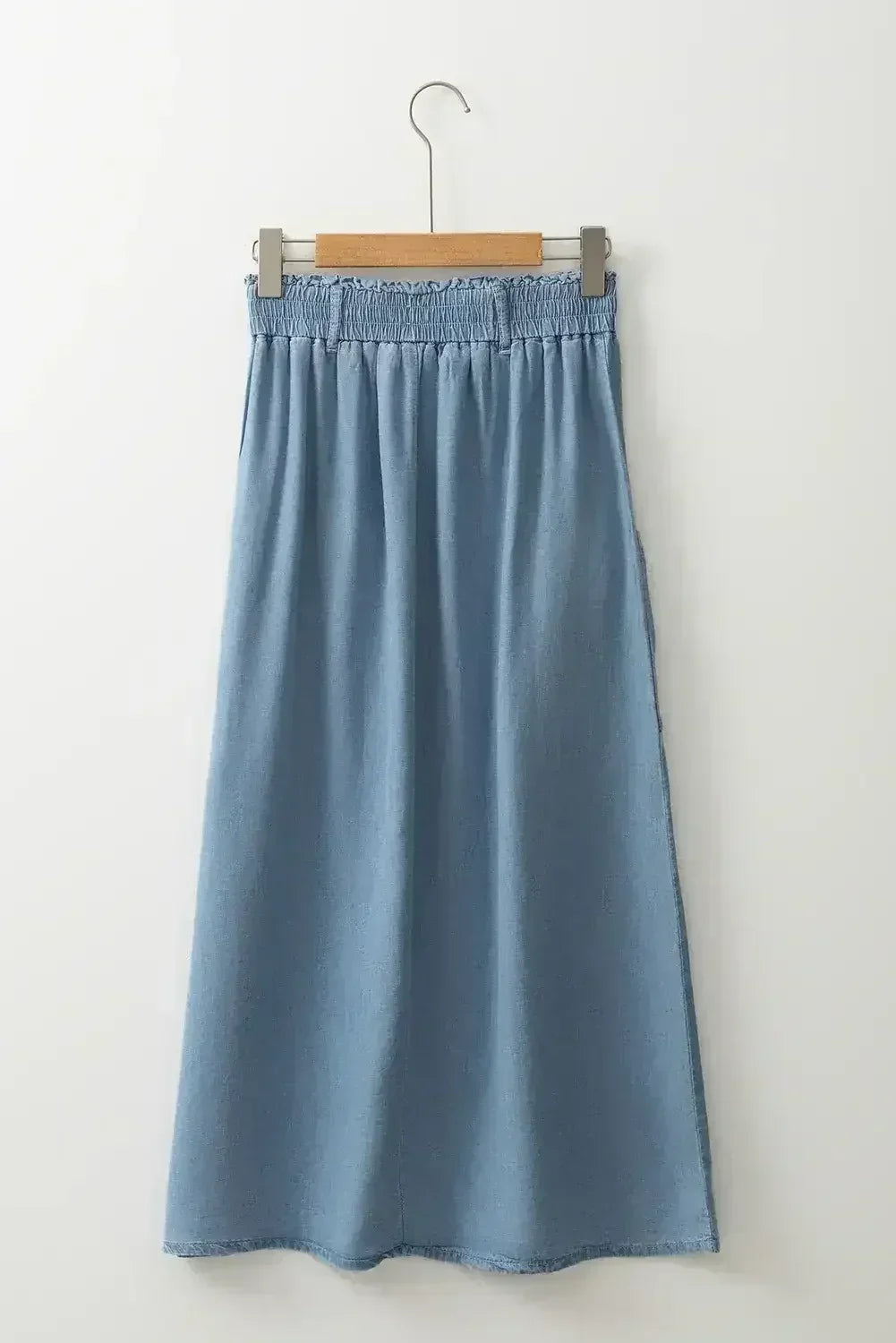 Beau Blue Buttoned Front High Waist Side Pockets Denim Maxi Skirt - Femstylo