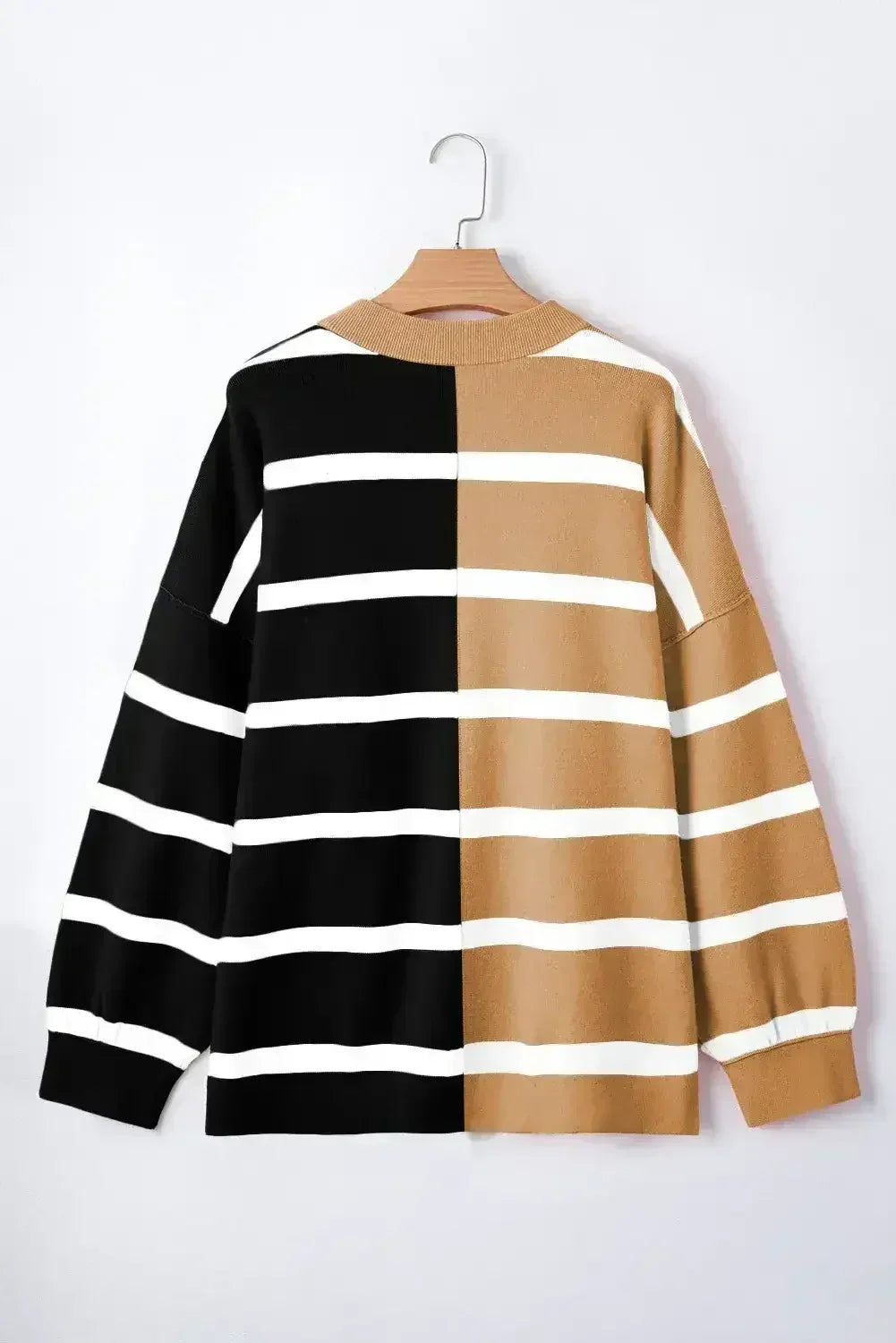Pink Striped Patchwork Drop Shoulder Sweater - Femstylo