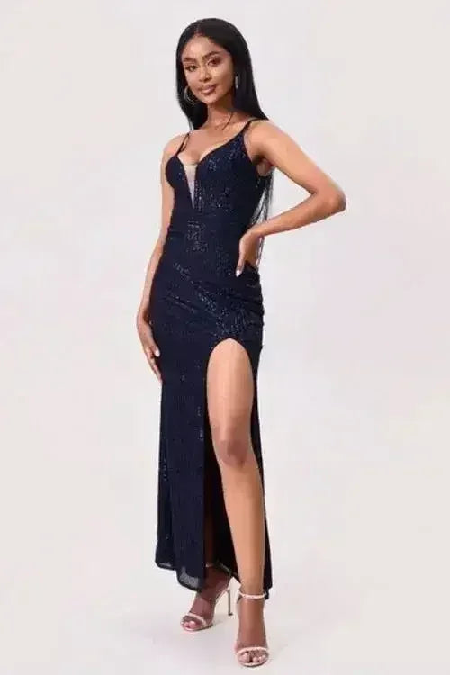 Split Sequin Backless Maxi Cami Dress - Femstylo