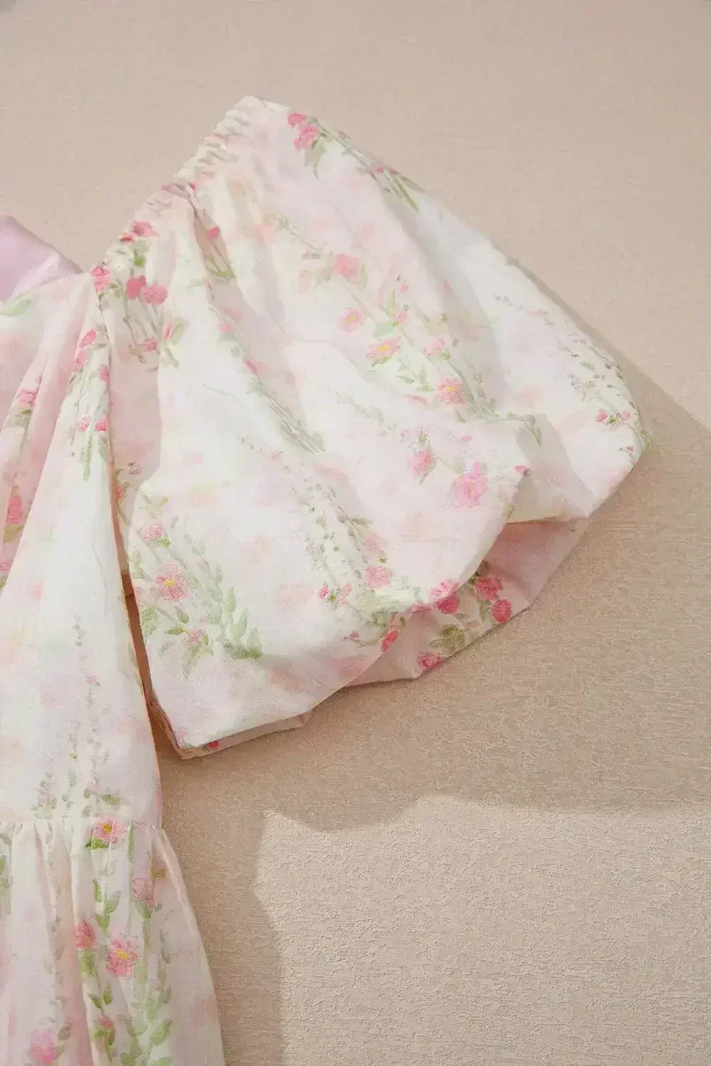 Pink Floral Puff Sleeve Square Neck Knotted Backless Ruffle Mini Dress - Femstylo