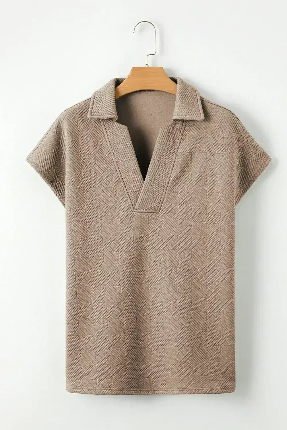 White Textured V Neck Collared Split Hem T Shirt - Femstylo